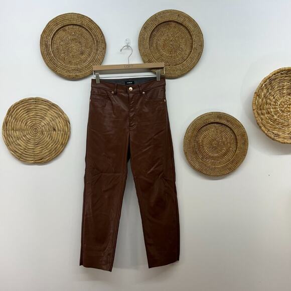 Express Pants - Express Neutral Brown Faux Leather Straight Super High Rise Pants 4